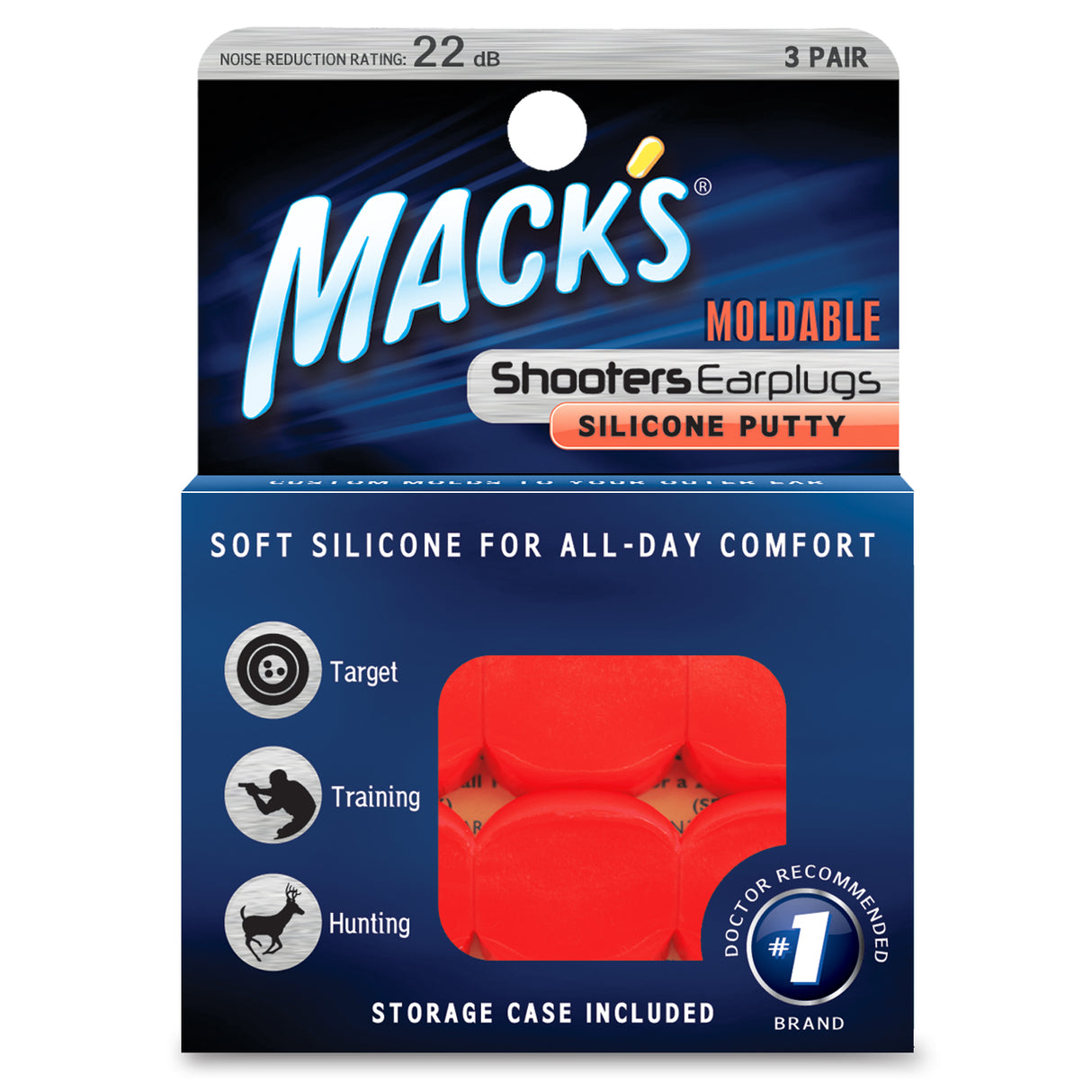 Shooters Moldable Silicone Putty Ear Plugs, Orange, 3 Pair Earplugs Mack's   