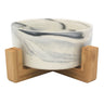 Ceramic Bowl with Bamboo Stand for Dogs & Cats Feeding Pet Wiz Marble Grey  