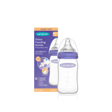 Glass Feeding Bottle 160ml & NaturalWave Teat - Slow Flow Feeding Bottle Lansinoh   