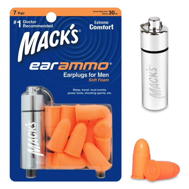 Ear Ammo Soft Foam Earplugs (7 Pairs) + Aluminium Carry Case Earplugs Mack's   