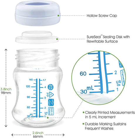 Wide-Mouth Milk Storage Collection Bottle with SureSeal Sealing Disk; 6pc  Maymom   