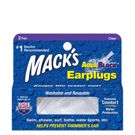 Aqua Block Ear Plugs Earplugs Mack's 2 Pairs (Clear) + Storage Case  