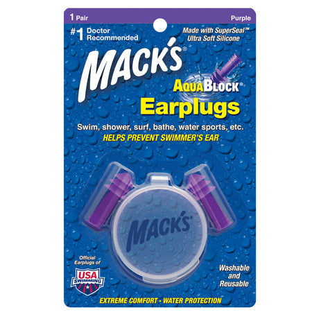 Aqua Block Ear Plugs Earplugs Mack's 1 Pair (Purple) + Storage Case  