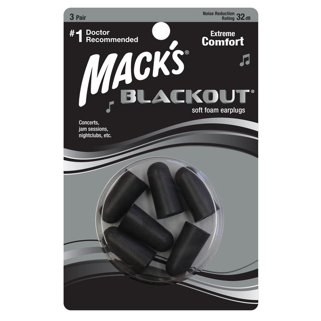 Blackout Soft Foam Ear Plugs Earplugs Mack's 3 Pairs  