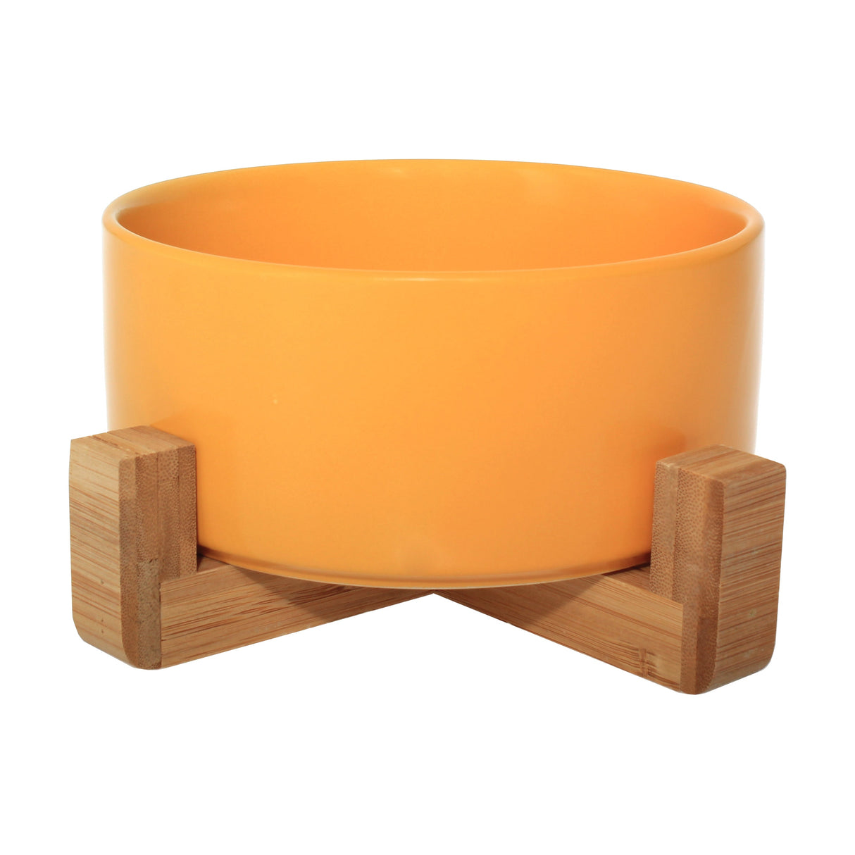 Ceramic Bowl with Bamboo Stand for Dogs & Cats Feeding Pet Wiz Yellow  