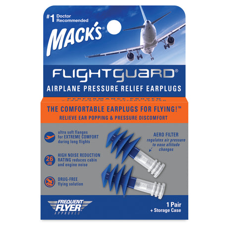 Flightguard Airplane Pressure Relief Ear Plugs Earplugs Mack's   
