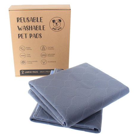 Two Pack of Large Reusable, Washable, Pet Pads in Grey (60cm x 90cm)  Pet Wiz   