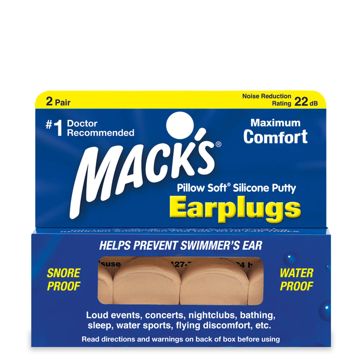 Pillow Soft Silicone Putty Earplugs Earplugs Mack's 2 Pairs (Beige)  