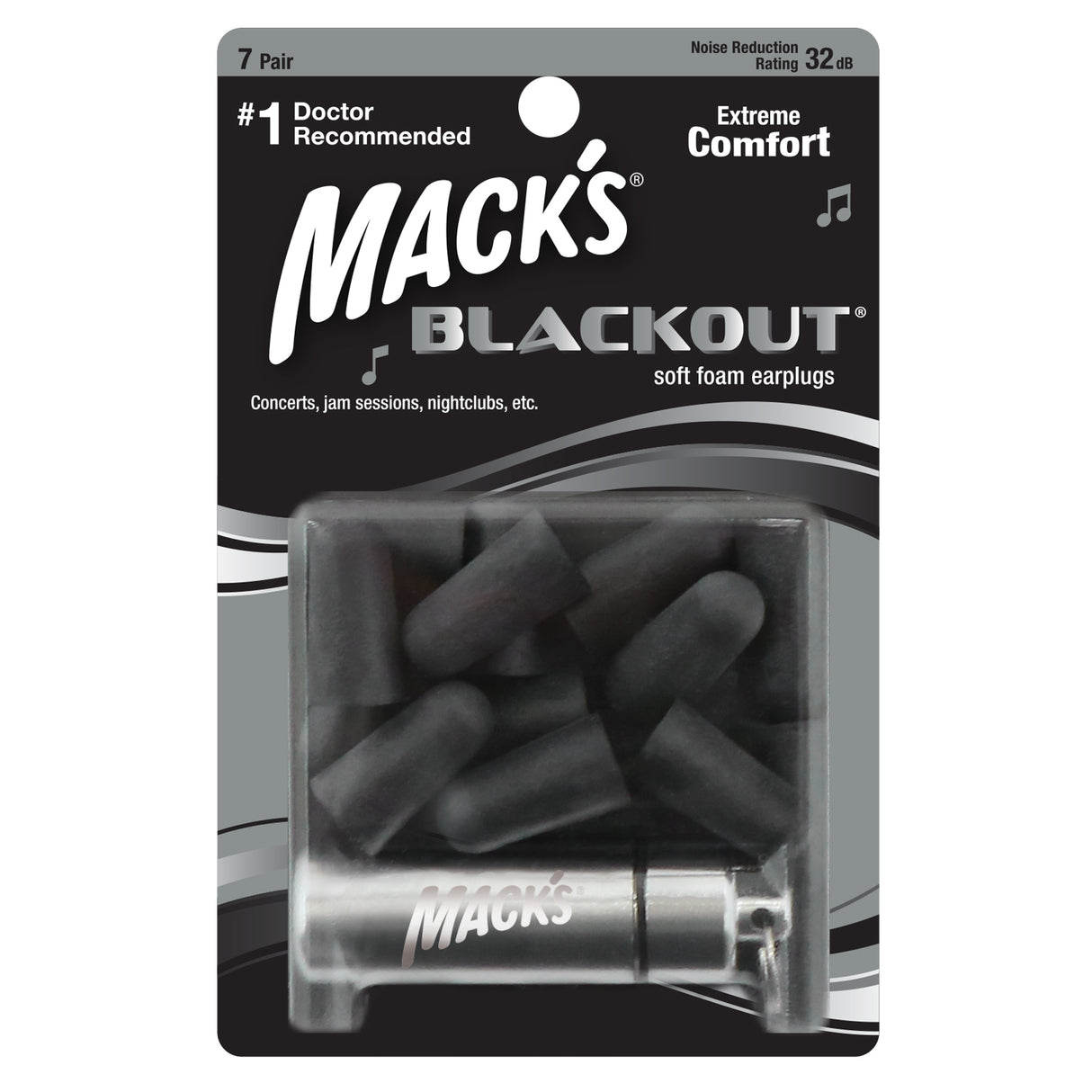Blackout Soft Foam Ear Plugs Earplugs Mack's 7 Pairs + Travel Case  