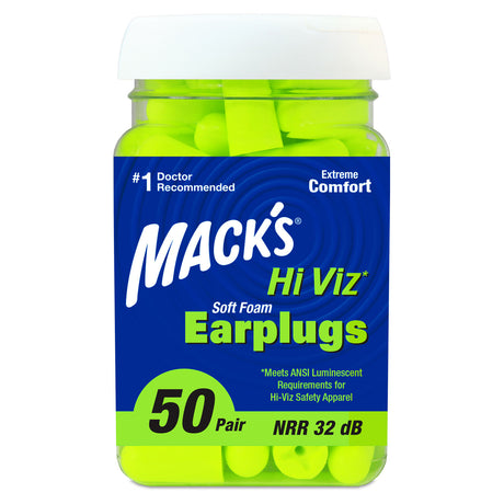 Hi Viz Soft Foam Ear Plugs Earplugs Mack's 50 Pairs  