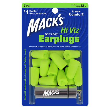 Hi Viz Soft Foam Ear Plugs Earplugs Mack's 7 Pairs + Travel Case  