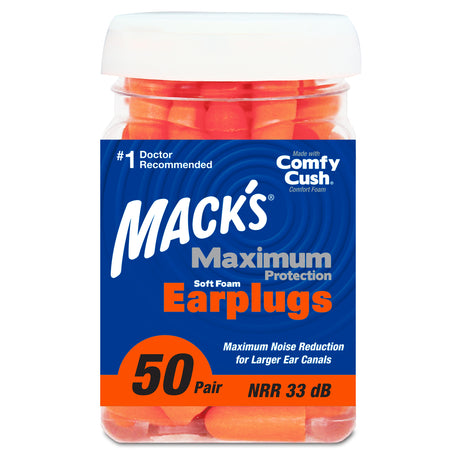 Maximum Protection Soft Foam Earplugs Earplugs Mack's 50 Pairs  